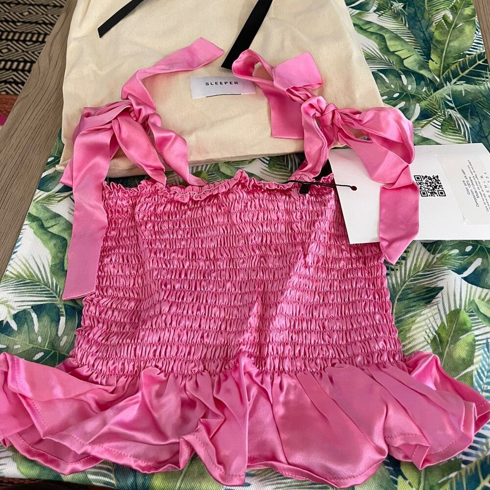 SLEEPER Pink Womens Tender Fighter Silk Satin Set Halter Top size M
